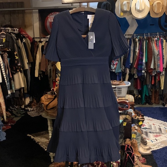 Joseph Ribkoff NWT Navy Ruffle Midi Dress - Picture 2 of 9